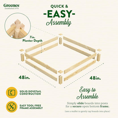 Greenes Fence Original Pine Raised Garden Bed, 4' x 4' x 7" (2-Pack) - Made in USA with American Pine