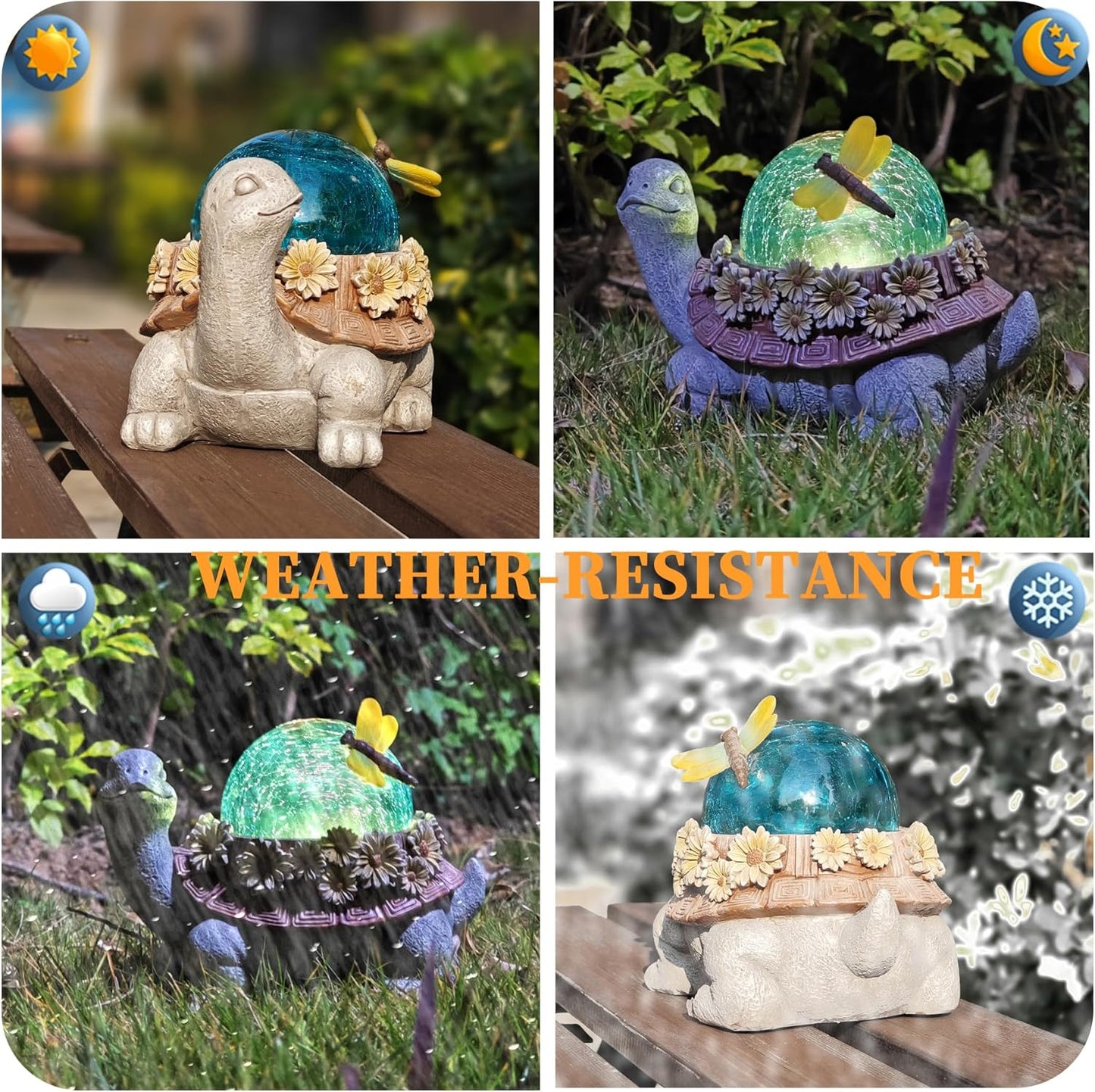 Solar Resin Turtle – Garden Decor Ornament with Floral Design,Cute Animal Statue for Outdoor, Patio, Yard Decoration,Home Unique Birthday Housewarming Gifts for Moms Women Dad Grandparents