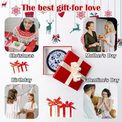 Stained Glass Window Hanging, Blue and White Abstract Flowers Sun Catcher for Door Home Decor Suncatcher Christmas Mother's Day Birthday Gifts for Women Men Mom and Nana 15 in