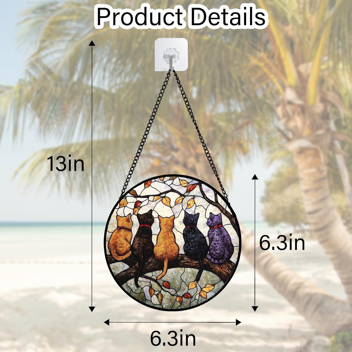 Stained Glass Window Hanging - 5 Cats on a Branch Suncatcher for Window Doors Home Decoration and Christmas, Mother's Day Father's Day Birthday Gifts for Women, Men, and Mom 6.3x6.3 in