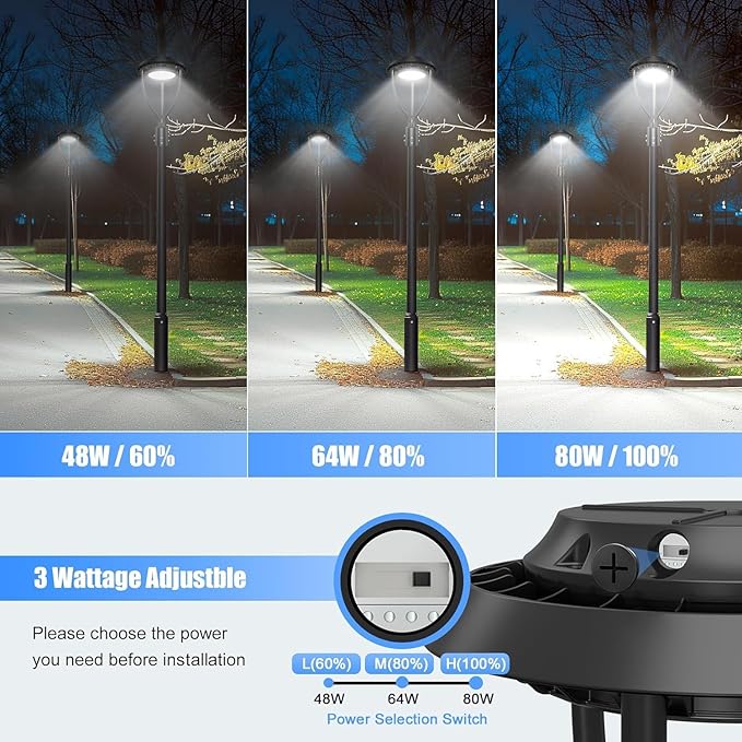 Outdoor LED Post Top Light (5000K-with Built-in Sensor, 80 Watt-2Pack)