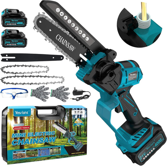 Mini Chainsaw, 8" & 6" Hand Held Cordless Chain Saw with Auto-Oiler, Portable Small Electric Saw Brushless with 2x4.0AH Battery for Tree Pruning Wood Cutting