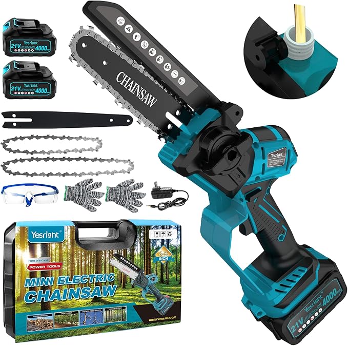Mini Chainsaw, 8" & 6" Hand Held Cordless Chain Saw with Auto-Oiler, Portable Small Electric Saw Brushless with 2x4.0AH Battery for Tree Pruning Wood Cutting