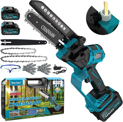 Mini Chainsaw, 8" & 6" Hand Held Cordless Chain Saw with Auto-Oiler, Portable Small Electric Saw Brushless with 2x4.0AH Battery for Tree Pruning Wood Cutting