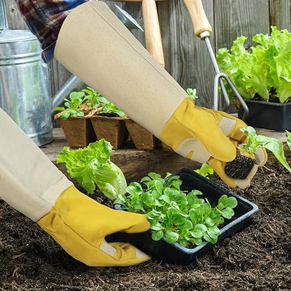 HLDD HANDLANDY Gardening Gloves Long Sleeve for Women and Men Leather Garden Gloves for Yard & Outdoor Work, Golden Yellow, XL