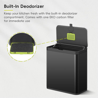 EKO Kitchen Compost Bin, 7L / 1.85 Gal Stainless Steel with Removable Inner Bucket and Deodorizer Compartment, 2-in-1 Countertop Compost Bin with Lid, Food Waste Caddy for Kitchen (Matte Black)