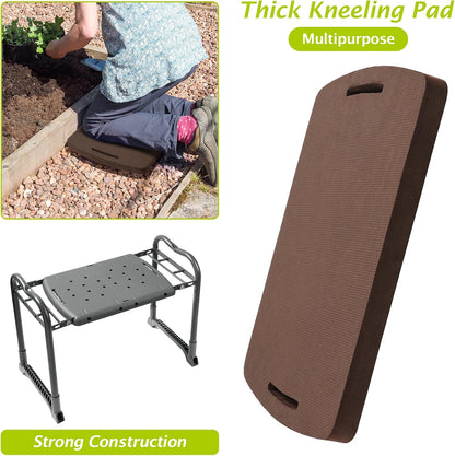 ikkle Garden Kneeler and Seat Gardening Stool Kneeler Folding Gardening Bench with Thicker Detachable Kneeling Pad and Tool Store Pouches (Brown)