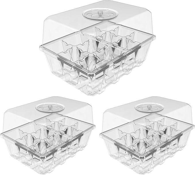 Gardzen 3 Pack Seed Starting Tray, Plant Germination Trays, Seed Starter Kit with Adjustable Humidity Vented Dome and Clear Base, Plant Growing Kit 6.6" x 4.5", Total 36-Cell, Clear