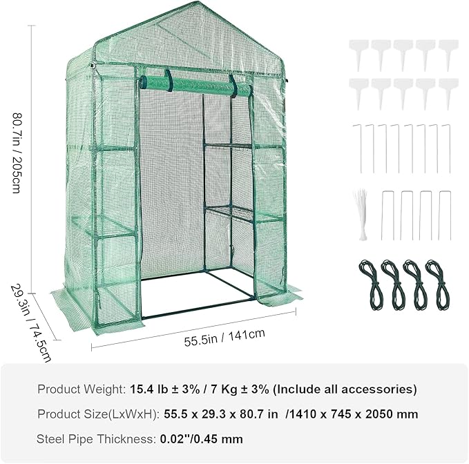 VEVOR Walk-in Green House, 55.5 x 29.3 x 80.7 inch, Portable Greenhouse with Shelves, High Strength PE Cover with Roll-up Zipper Door and Steel Frame, Set Up in Minutes, for Planting and Storage