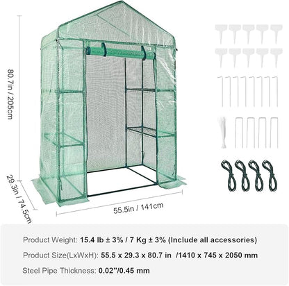 VEVOR Walk-in Green House, 55.5 x 29.3 x 80.7 inch, Portable Greenhouse with Shelves, High Strength PE Cover with Roll-up Zipper Door and Steel Frame, Set Up in Minutes, for Planting and Storage