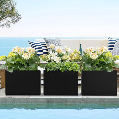 Tall Metal Planter, 9" W x 26" H Large Rectangular Planter Box for Outdoor or Indoor, All-Weather Durable Plant Box with Drainage Holes & Removable Shelf for Patio, Porch, Garden, Trees, Flowers