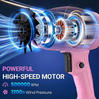 Handheld Electric Cordless Leaf Blower – 500,000RPM Mini Turbo Jet Blower with 2×4.0Ah Batteries & Charger, Lightweight for Patio, Lawn, Garage Cleaning (Pink)