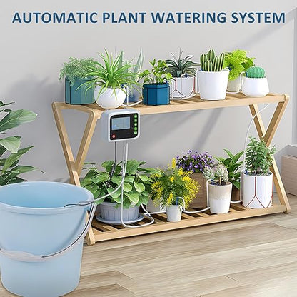 SoulBay Automatic Indoor Drip Irrigation Kit, Programmable Water Timer LCD Display, Self Watering System for 15 Potted Plants, USB Rechargeable