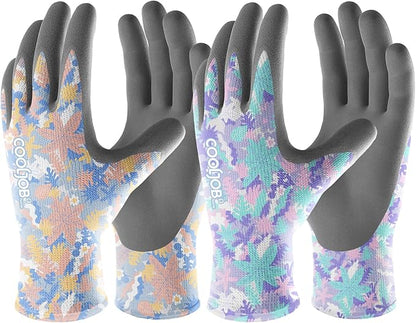 COOLJOB Colorful Gardening Gloves Best Gift for Women Ladies, 2 Pairs Breathable Rubber Coated Garden Gloves, Outdoor Protective Work Gloves, Varied Colors, Size Medium, 2 Pairs M