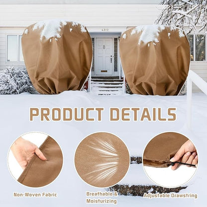 4 Pcs Winter Plant Covers Freeze Protection Reusable Plant Protector Bag with Drawstring Warm Shrubs Cover Frost Protection Planting Jacket Bags for Outdoor Garden, Brown (63 x 70.9 Inch)