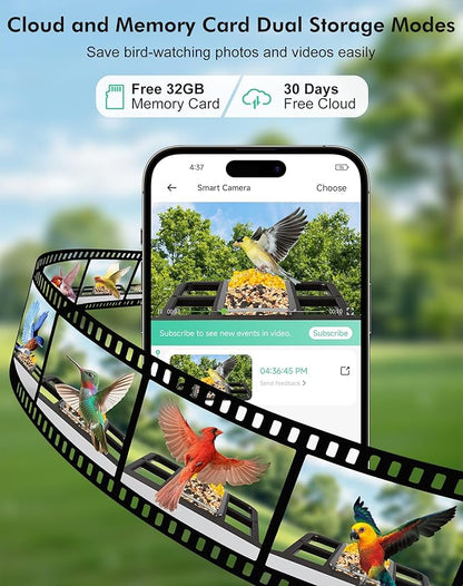 Smart Bird Feeder with Camera,5200mAh Battery with Solar Panel, 4K Native Resolution Live View, AI Species Identification, Auto Capture & Instant Arrival Alert, Ideal Gift for Bird Lovers (Dark Grey)