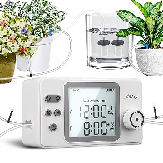 Automatic Watering System Dual Pump for Indoor Plants, Built-in Rechargeable Battery, Two Independent Water Zones, Worry-Free Vacation Drip Irrigation Kit, Water-Saving Smart Plant Waterer, White