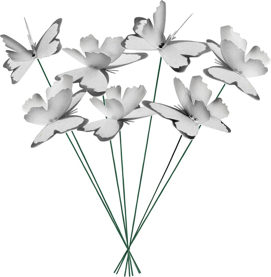 Handmade Butterfly Garden Stakes – Set of 7 White Decorative Butterflies Idea for Garden & Nature Lovers – Outdoor & Indoor Garden Decor – Air Aquarium Handmade by Kushner