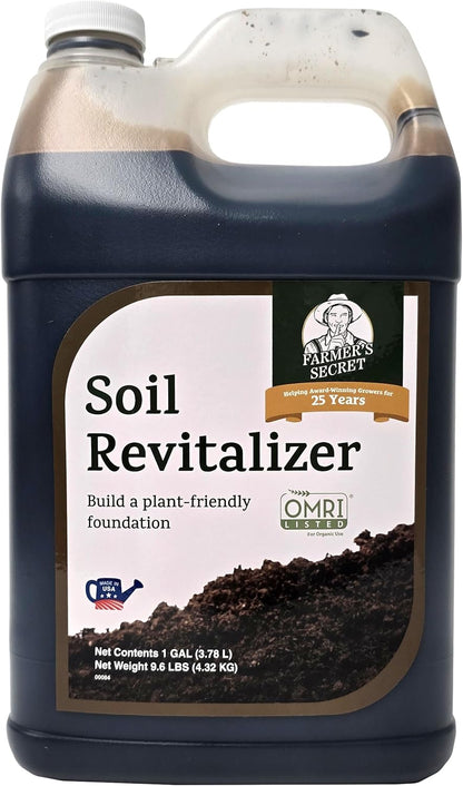 Farmer’s Secret Soil Revitalizer (128oz) - Organic (OMRI Listed) Dirt Health Booster - Liquid Compost Soil Amendment - Activated Humic Acid - Great for Fall Application