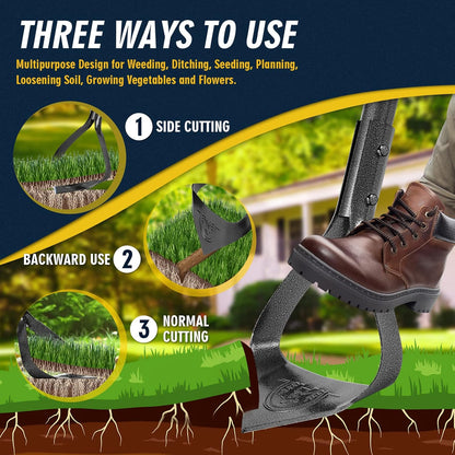 Hoe Garden Tool, Heavy Duty Triangle 52.7" Manual Weeder with Long Handle, Carbon Steel Weed Removing Action Hoe Cultivator for Weeding, Digging, Loosening Soil, Hoeing, Edging