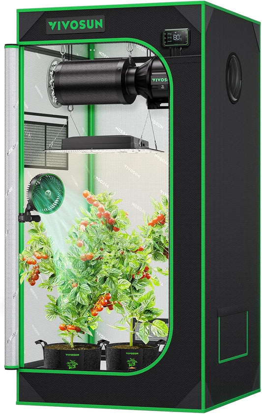 VIVOSUN S224 2x2 Grow Tent, 24"x24"x48" High Reflective Mylar with Observation Window and Floor Tray for Hydroponics Indoor Plant for VS1000