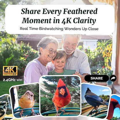 Beako™ Smart Bird Feeder with 4K Camera 4.4W Solar Roof for Outdoors - Ultra HD Live Stream & Photos, 10,000+ Bird Species AI-Identified, Real-Time Motion Detection, Easy Setup, Refill & Clean
