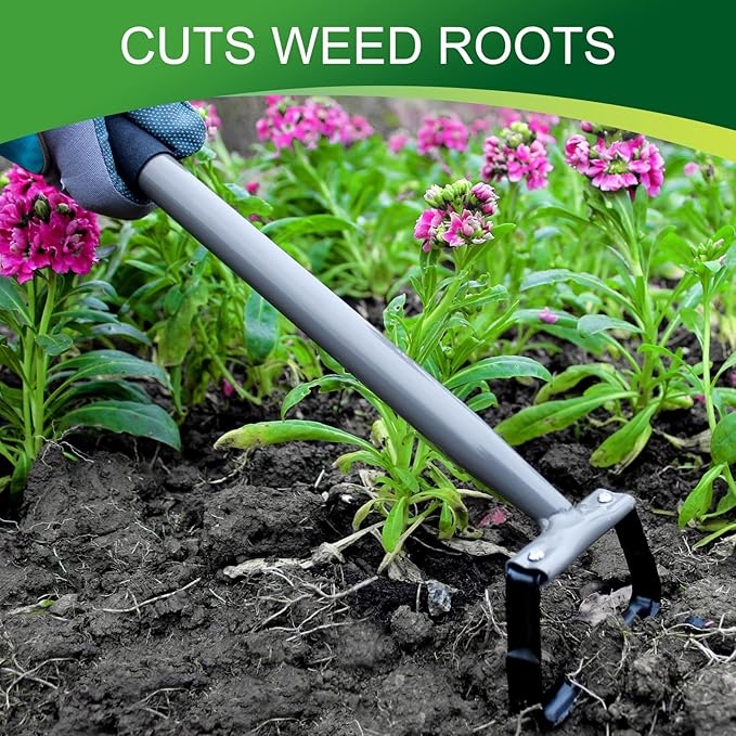 Walensee Mini Hula Hoe Garden Tool, Action Hoe for Weeding,Stirrup Hoe with 14 Inch Scuffle Loop, Sharp Durable Metal Hand Weed Scraper,Rake for Indoor & Greenhouse,Gift,U Shaped Soil Cultivator,Grey