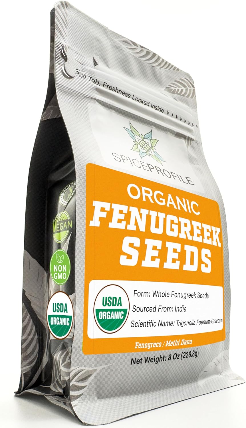 USDA Organic Fenugreek Seeds, Lab Tested for Heavy Metals, Resealable 8 oz Pouch, Methi, Semillas de Fenogreco