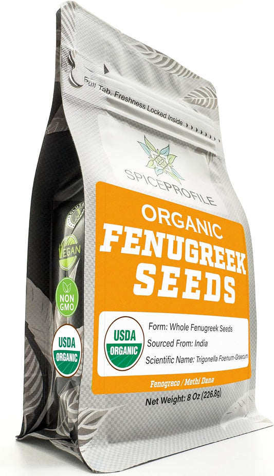 USDA Organic Fenugreek Seeds, Lab Tested for Heavy Metals, Resealable 8 oz Pouch, Methi, Semillas de Fenogreco