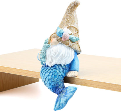 Leekung Mermaid Garden gnome Statue Outdoor Decor,Mermaid gnome Figurine for Outside Indoor Patio Lawn Yard Porch Shelf Bookshelf Edge Table windowsill Decoration,Beach Ocean Sculpture