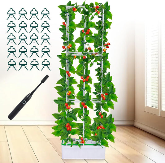 BAOSHISHAN Hydroponics Growing System, with Trellis 60" Height Adjust Indoor Gardening System, Pollinator&Vine Securing Clip, Hydroponic Tower for Tomato Pepper Cucumber Vines Plant