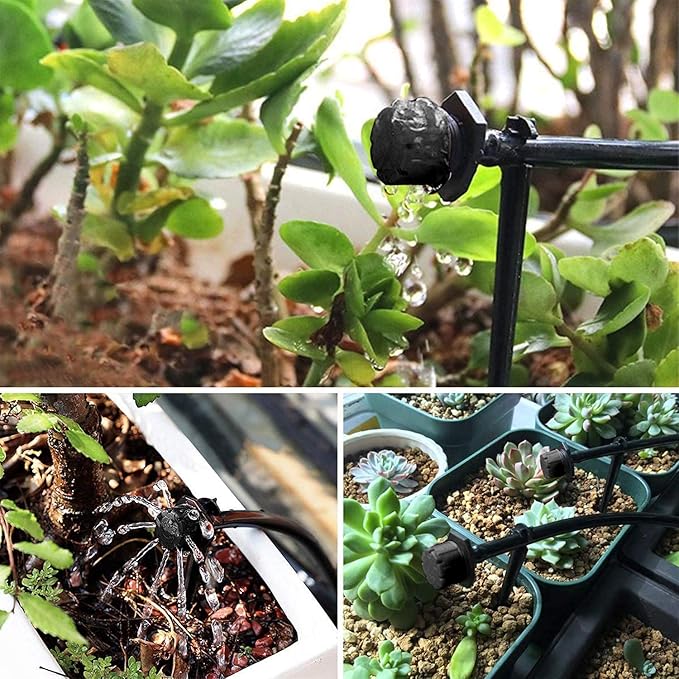 100 Pcs Adjustable Irrigation Drippers Sprinklers 1/4 Inch Emitter Dripper Micro Drip Irrigation Sprinklers for Watering System, Black.