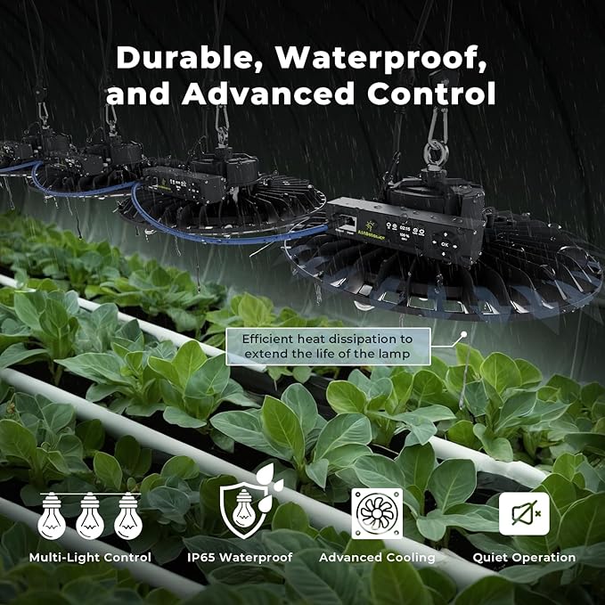 Hanging Grow Light for Indoor Plants, Full Spectrum LED, 200W High PPFD, Dimmable with Timer & Daisy Chain, IP65 Waterproof Grow Light, for Seed Starting, Vegetative, Bloom & Fruiting