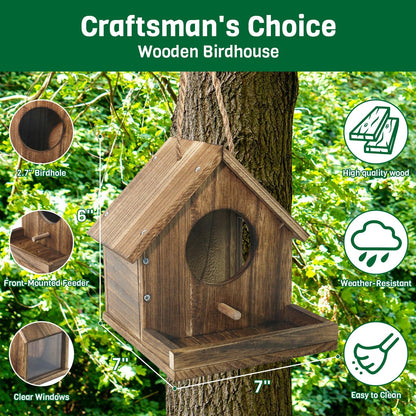 Hummingbird House for Outside Hanging, Wooden Hummingbird Gifts Nest, Ideal Birdhouses for Outdoors, Hummingbird Gifts for Garden Lovers, Great Home Decoration