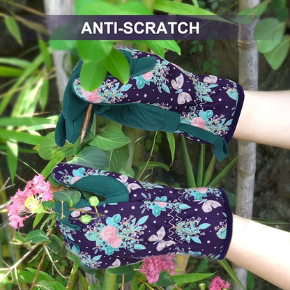 Womens Gardening Weeding Working Gloves, Leather Garden Glove for Women Thorn Proof No Stab for Digging, Planting,Pruning