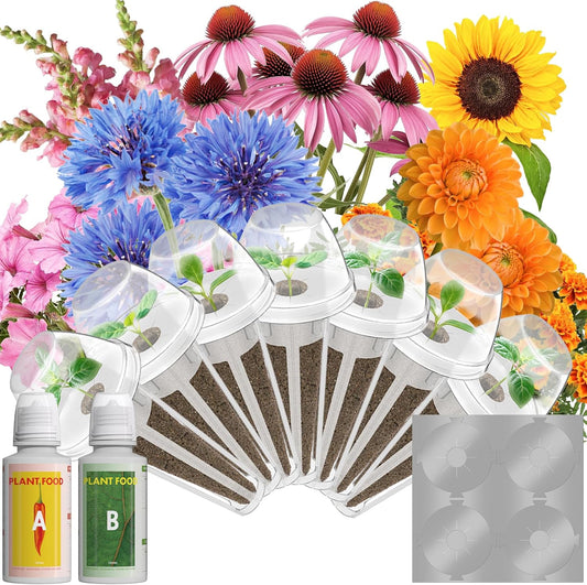 LYKOCLEAN Flower Seed Pods for Ahopegarden, iDOO MUFGA Hydroponics Growing System Indoor Gardening, 400+ Seeds, Dwarf Sunflower Bambino, French Marigold, Dahlia, Dwarf Petunia(7-Pods)