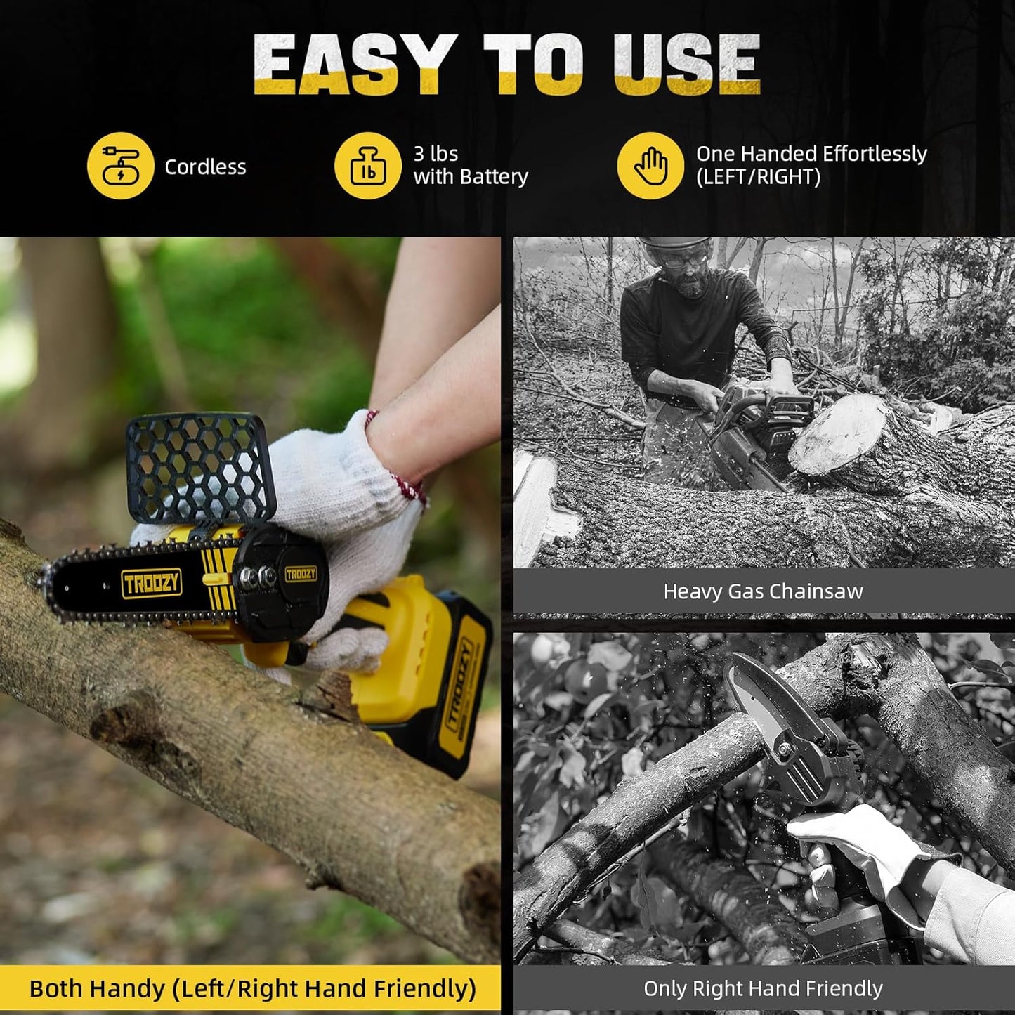 Mini Chainsaw Cordless, Brushless Electric Handheld Chain Saw with 3.0Ah Battery Lasts 100Mins