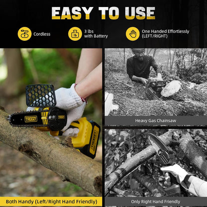 Mini Chainsaw Cordless, Brushless Electric Handheld Chain Saw with 3.0Ah Battery Lasts 100Mins