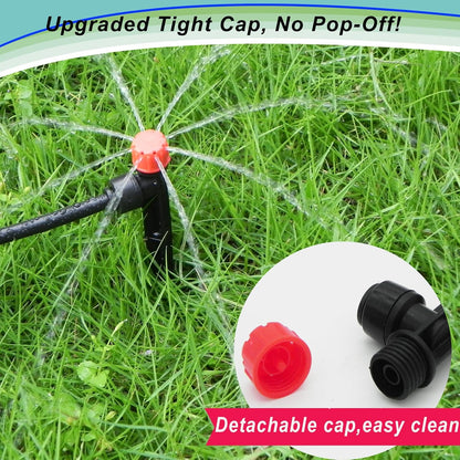 30pcs Drip Irrigation Emitters - Push-to-Quick Connect to 1/4" Tube - Adjustable 360 Degree Drippers Emitters Vortex on 5.3" Stakes-Garden Watering System (Red Emitters Stream-30PCS)