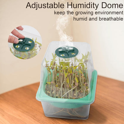 4 Pack Microgreen Growing Trays, Sprouting Tray with Humidity Dome, 1.2 mm Small Mesh Holes, BPA Free, Sprouter Kit for Growing Mirco Seeds, Like Broccoli, Alfalfa, Radish, Clover - Clear Base