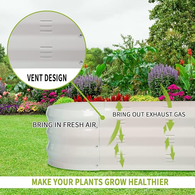 GADI Raised Garden Bed Kit for Vegetables Flower Galvanized Metal Planter Boxs Designed for Easy DIY and Cleaning Not Twist Or Rot (Milky White)
