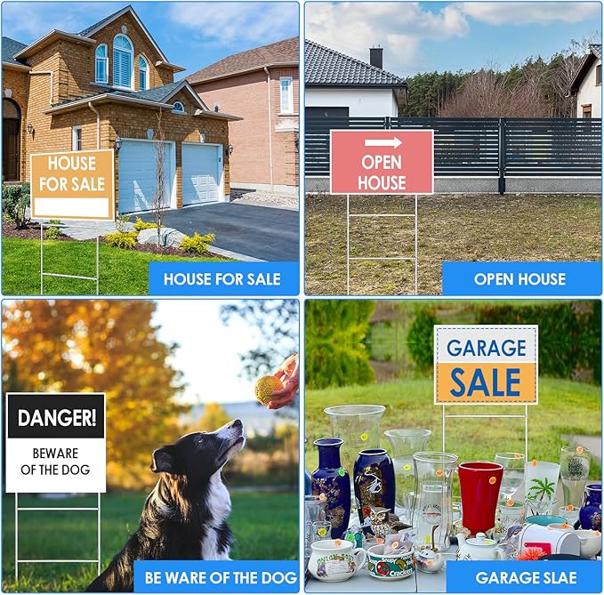 Therwen 200 Pcs Yard Sign Stakes 20'' x 10'' Metal H Heavy Duty Frame Wire Stakes Galvanized Lawn Sign for 4mm 5mm Corrugated Advertising Board Yard Garage Holder Halloween Decor