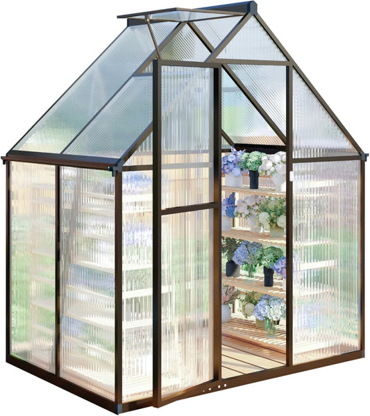 CQZY 6x4 FT Walk-in Greenhouse for Outside,Dark Gray