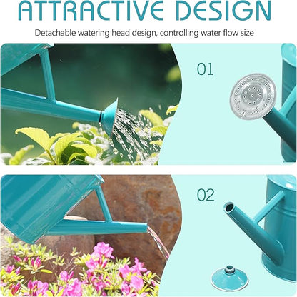 Metal Watering Can for Outdoor and Indoor Plants, Watering Can Decor, 1 Gallon (Leaf Green)