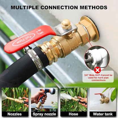 Garden Hose Brass Shut Off Valve Full Flow, No Restricted-Flow Water Shut-Off Connector, 3/4" GHT x 3/4" GHT Garden Hose Full Port Ball Valve Adapter (Long Handle)
