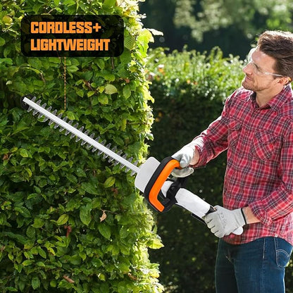 LIGO 20V Cordless Hedge Trimmer | 21" Laser-Cut Blade for Thick Branches | 2.0Ah PowerShare Battery | 4.5 lbs Ultra-Light with Low Vibration | Fast Charger Included