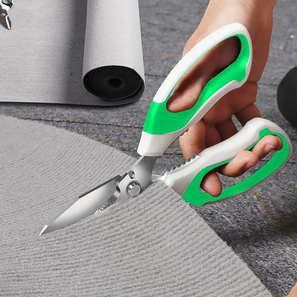8-Inch Heavy Duty Utility Scissors All Purpose, Serrated Blade, Green Comfort Grip for Cutting Carpet, Cardboard, Leather, Fabric, Multipurpose Sharp Shears for Kitchen, Garden, Office, Carft