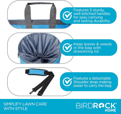 BIRDROCK HOME Collapsible Lawn and Leaf Waste Bag with Lid - 30 Gallon - Heavy Duty Reusable Camping Trash Can - Hardshell Bottom for Yard Debris, Garage Storage - Portable Garden Bin - Blue