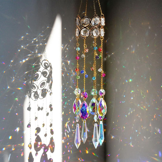 HDCRYSTALGIFTS Crystal Suncatchers, Hanging Crystals Sun Catcher with Colorful Beads Chain Rainbow Maker for Window Indoor Outdoor Home Office Garden Decoration