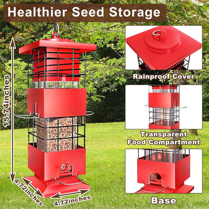 Squirrel Proof Bird Feeder, 3LBS Hanging Bird Feeders for Outdoors, Metal Anti-Squirrel Birdfeeder for Blue Jay, Cardinal, Outside (Red)